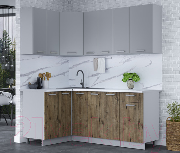 Изображение товара Кухонный гарнитур Интерлиния Мила Лайт 1.2x1.9 (серебристый/дуб веллингтон/белый гранит)