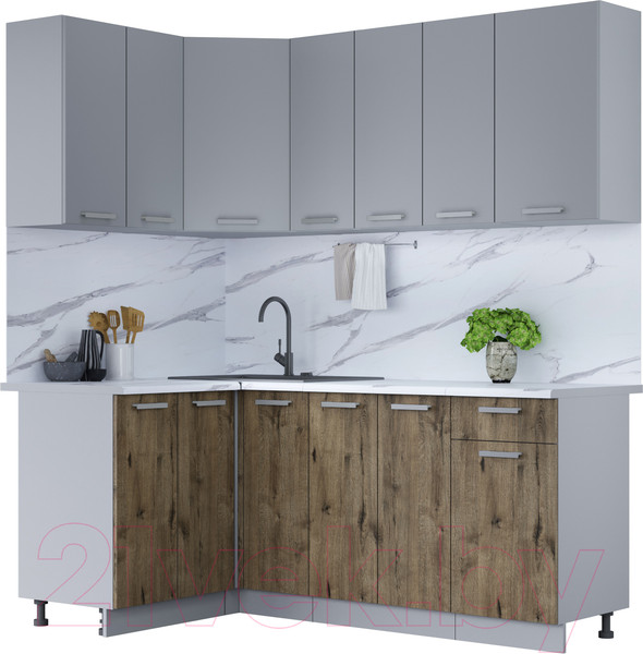 Изображение товара Кухонный гарнитур Интерлиния Мила Лайт 1.2x1.9 (серебристый/дуб веллингтон/белый гранит)