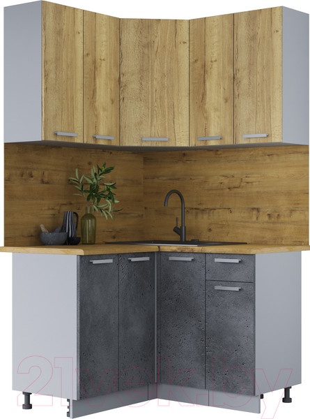 Изображение товара Кухонный гарнитур Интерлиния Мила Лайт 1.2x1.2 (дуб золотой/бетон портленд/дуб бунратти)