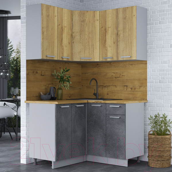 Изображение товара Кухонный гарнитур Интерлиния Мила Лайт 1.2x1.2 (дуб золотой/бетон портленд/дуб бунратти)