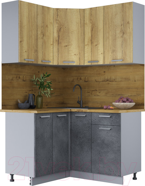 Изображение товара Кухонный гарнитур Интерлиния Мила Лайт 1.2x1.3 (дуб золотой/бетон портленд/дуб бунратти)