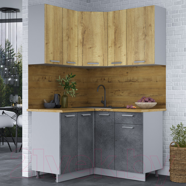 Изображение товара Кухонный гарнитур Интерлиния Мила Лайт 1.2x1.3 (дуб золотой/бетон портленд/дуб бунратти)