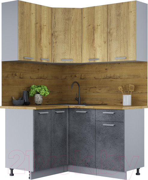 Изображение товара Кухонный гарнитур Интерлиния Мила Лайт 1.2x1.4 (дуб золотой/бетон портленд/дуб бунратти)