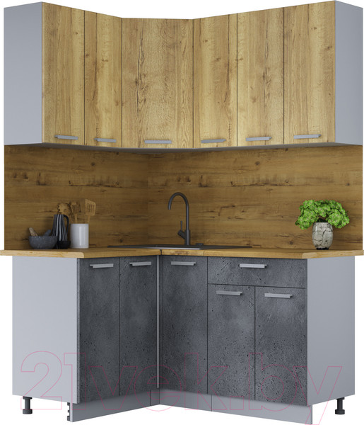 Изображение товара Кухонный гарнитур Интерлиния Мила Лайт 1.2x1.5 (дуб золотой/бетон портленд/дуб бунратти)