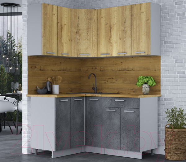 Изображение товара Кухонный гарнитур Интерлиния Мила Лайт 1.2x1.5 (дуб золотой/бетон портленд/дуб бунратти)