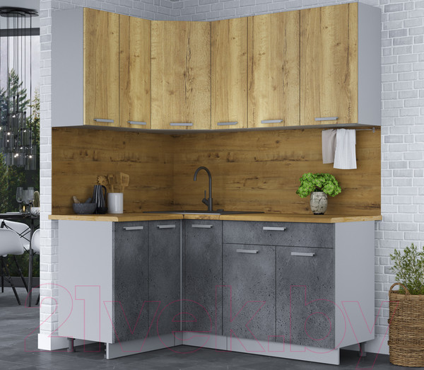 Изображение товара Кухонный гарнитур Интерлиния Мила Лайт 1.2x1.7 (дуб золотой/бетон портленд/дуб бунратти)