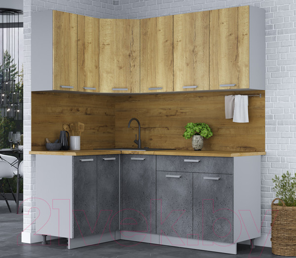 Изображение товара Кухонный гарнитур Интерлиния Мила Лайт 1.2x1.8 (дуб золотой/бетон портленд/дуб бунратти)
