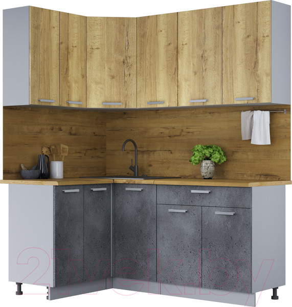 Изображение товара Кухонный гарнитур Интерлиния Мила Лайт 1.2x1.8 (дуб золотой/бетон портленд/дуб бунратти)