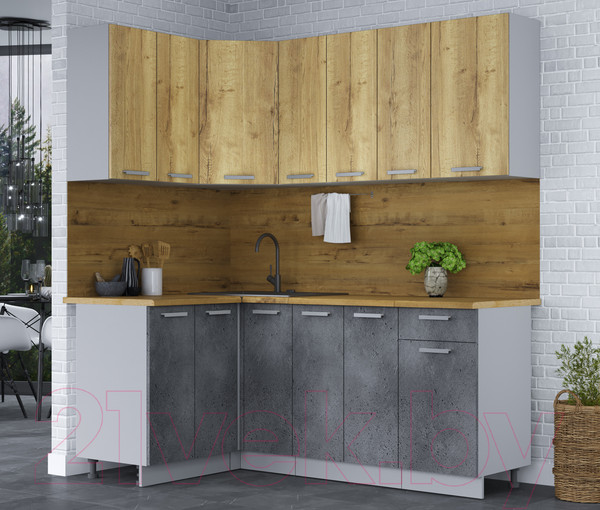 Изображение товара Кухонный гарнитур Интерлиния Мила Лайт 1.2x1.9 (дуб золотой/бетон портленд/дуб бунратти)