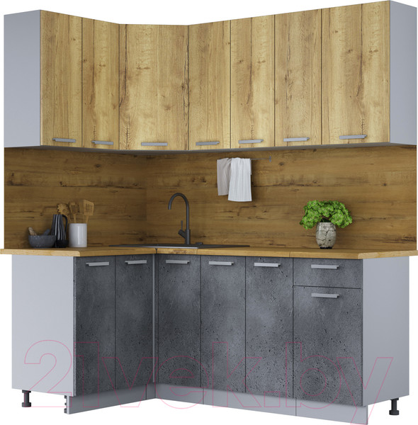 Изображение товара Кухонный гарнитур Интерлиния Мила Лайт 1.2x1.9 (дуб золотой/бетон портленд/дуб бунратти)