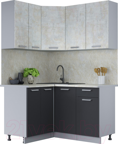 Изображение товара Кухонный гарнитур Интерлиния Мила Лайт 1.2x1.4 (бетон лайт/антрацит/опал светлый)