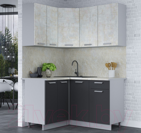 Изображение товара Кухонный гарнитур Интерлиния Мила Лайт 1.2x1.4 (бетон лайт/антрацит/опал светлый)