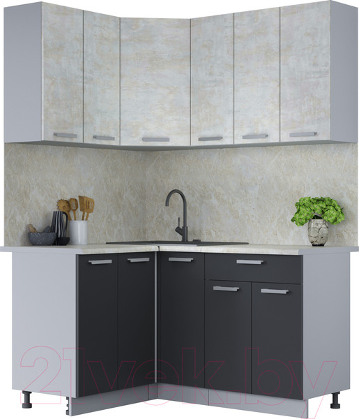 Изображение товара Кухонный гарнитур Интерлиния Мила Лайт 1.2x1.5 (бетон лайт/антрацит/опал светлый)