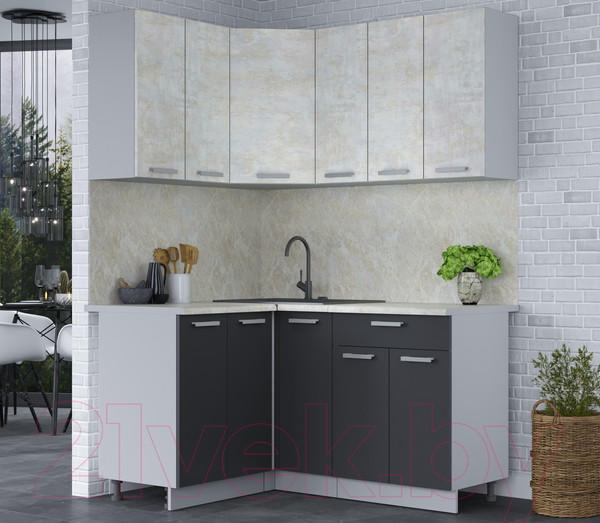 Изображение товара Кухонный гарнитур Интерлиния Мила Лайт 1.2x1.5 (бетон лайт/антрацит/опал светлый)