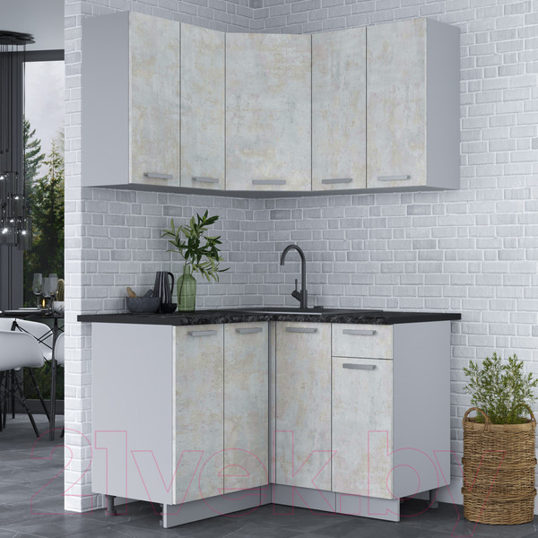 Изображение товара Кухонный гарнитур Интерлиния Мила Лайт 1.2x1.2 (бетон лайт/бетон лайт/кастилло темный)
