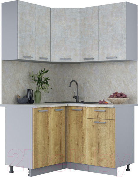 Изображение товара Кухонный гарнитур Интерлиния Мила Лайт 1.2x1.3 (бетон лайт/дуб золотой/опал светлый)