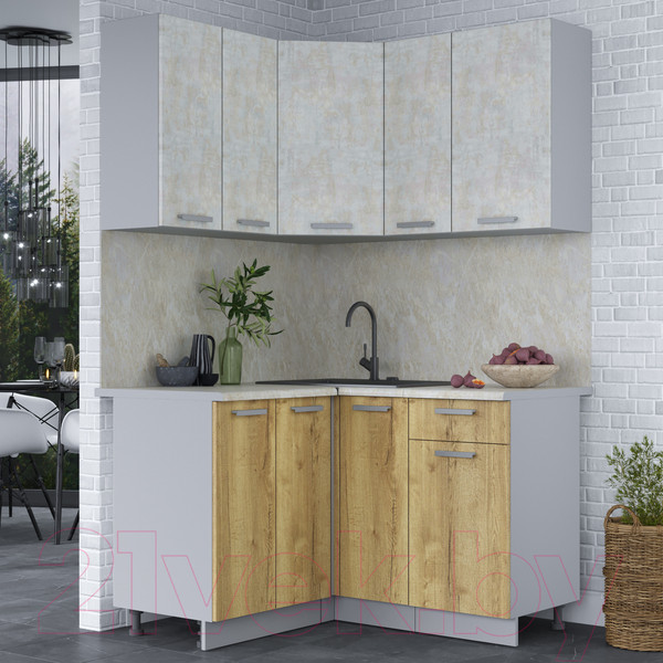 Изображение товара Кухонный гарнитур Интерлиния Мила Лайт 1.2x1.3 (бетон лайт/дуб золотой/опал светлый)