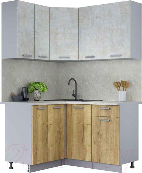 Изображение товара Кухонный гарнитур Интерлиния Мила Лайт 1.2x1.4 (бетон лайт/дуб золотой/опал светлый)