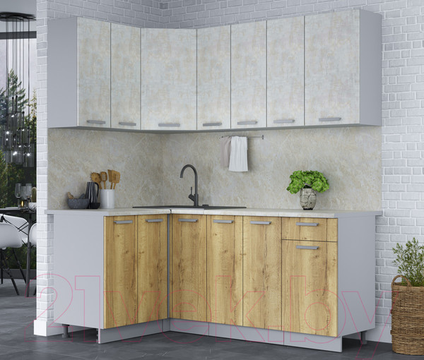 Изображение товара Кухонный гарнитур Интерлиния Мила Лайт 1.2x1.9 (бетон лайт/дуб золотой/опал светлый)