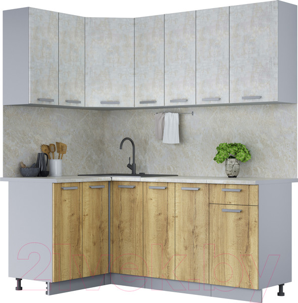 Изображение товара Кухонный гарнитур Интерлиния Мила Лайт 1.2x1.9 (бетон лайт/дуб золотой/опал светлый)