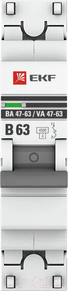 Изображение товара Выключатель автоматический EKF PROxima ВА 47-63 / mcb4763-1-63B-pro