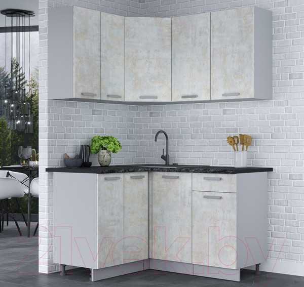 Изображение товара Кухонный гарнитур Интерлиния Мила Лайт 1.2x1.4 (бетон лайт/бетон лайт/кастилло темный)