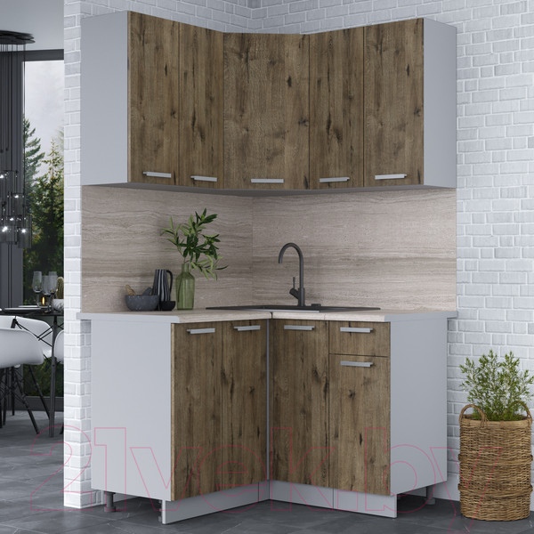 Изображение товара Кухонный гарнитур Интерлиния Мила Лайт 1.2x1.2 (дуб веллингтон/дуб веллингтон/травертин серый)