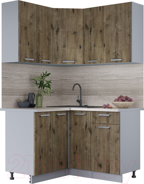 Изображение товара Кухонный гарнитур Интерлиния Мила Лайт 1.2x1.3 (дуб веллингтон/дуб веллингтон/травертин серый)