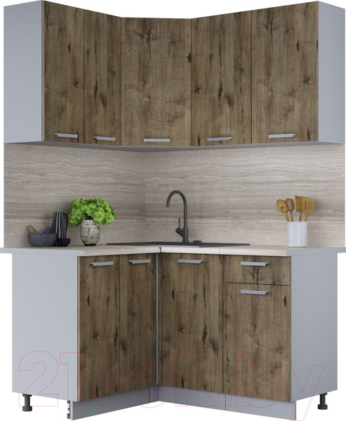 Изображение товара Кухонный гарнитур Интерлиния Мила Лайт 1.2x1.4 (дуб веллингтон/дуб веллингтон/травертин серый)