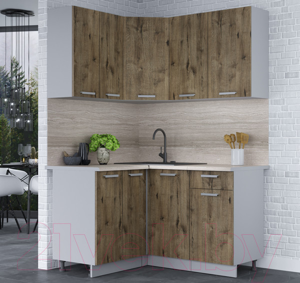 Изображение товара Кухонный гарнитур Интерлиния Мила Лайт 1.2x1.4 (дуб веллингтон/дуб веллингтон/травертин серый)