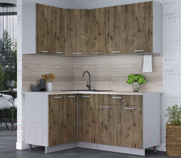 Изображение товара Кухонный гарнитур Интерлиния Мила Лайт 1.2x1.7 (дуб веллингтон/дуб веллингтон/травертин серый)