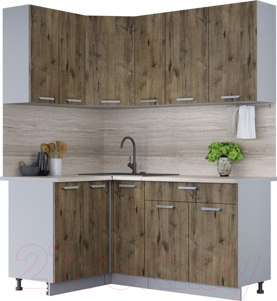 Изображение товара Кухонный гарнитур Интерлиния Мила Лайт 1.2x1.7 (дуб веллингтон/дуб веллингтон/травертин серый)