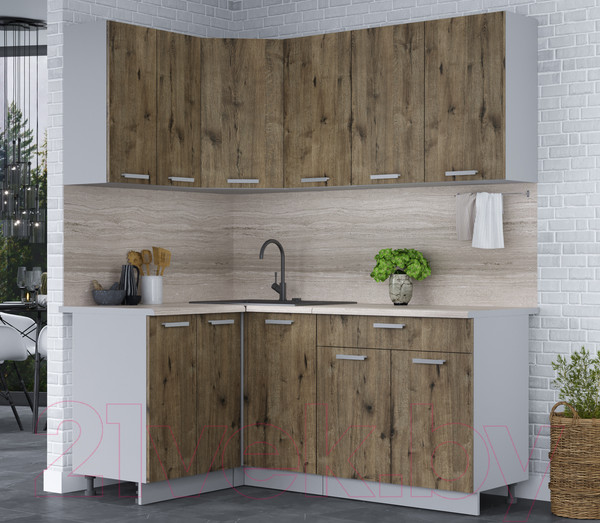 Изображение товара Кухонный гарнитур Интерлиния Мила Лайт 1.2x1.8 (дуб веллингтон/дуб веллингтон/травертин серый)