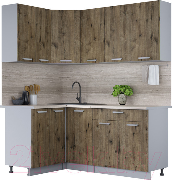 Изображение товара Кухонный гарнитур Интерлиния Мила Лайт 1.2x1.8 (дуб веллингтон/дуб веллингтон/травертин серый)