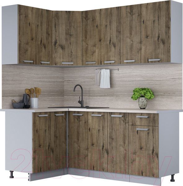 Изображение товара Кухонный гарнитур Интерлиния Мила Лайт 1.2x1.9 (дуб веллингтон/дуб веллингтон/травертин серый)