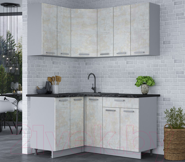 Изображение товара Кухонный гарнитур Интерлиния Мила Лайт 1.2x1.5 (бетон лайт/бетон лайт/кастилло темный)