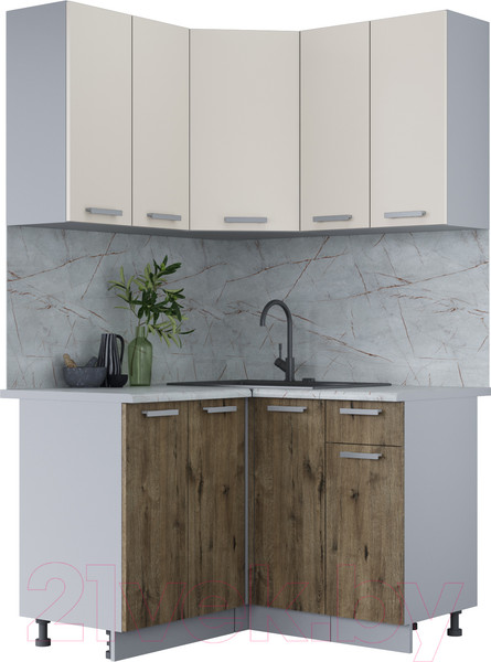 Изображение товара Кухонный гарнитур Интерлиния Мила Лайт 1.2x1.2 (персидский жемчуг/дуб веллингтон/серый каспий)