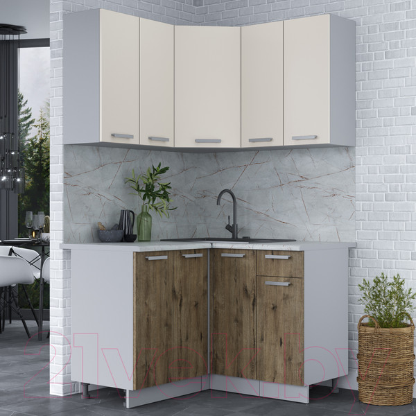 Изображение товара Кухонный гарнитур Интерлиния Мила Лайт 1.2x1.2 (персидский жемчуг/дуб веллингтон/серый каспий)