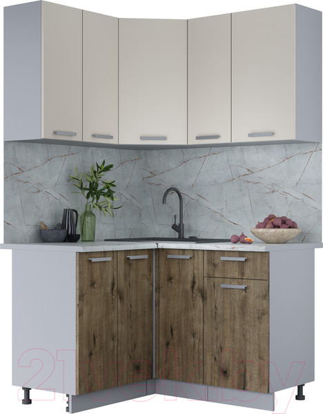 Изображение товара Кухонный гарнитур Интерлиния Мила Лайт 1.2x1.3 (персидский жемчуг/дуб веллингтон/серый каспий)