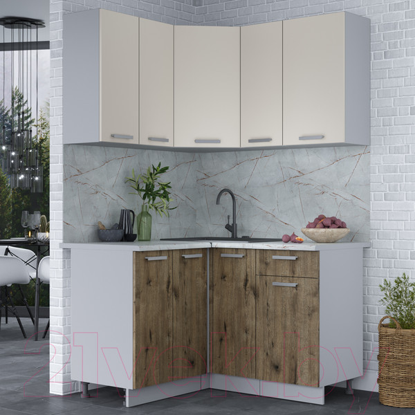 Изображение товара Кухонный гарнитур Интерлиния Мила Лайт 1.2x1.3 (персидский жемчуг/дуб веллингтон/серый каспий)