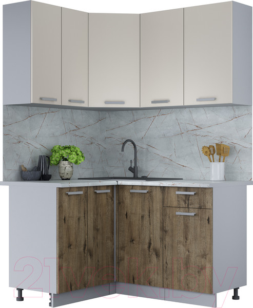 Изображение товара Кухонный гарнитур Интерлиния Мила Лайт 1.2x1.4 (персидский жемчуг/дуб веллингтон/серый каспий)