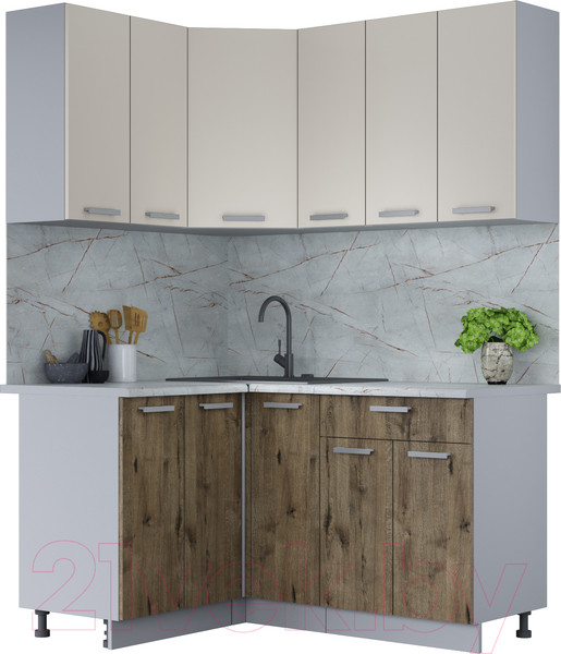 Изображение товара Кухонный гарнитур Интерлиния Мила Лайт 1.2x1.5 (персидский жемчуг/дуб веллингтон/серый каспий)