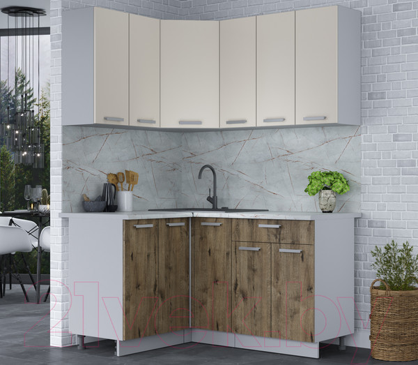 Изображение товара Кухонный гарнитур Интерлиния Мила Лайт 1.2x1.5 (персидский жемчуг/дуб веллингтон/серый каспий)