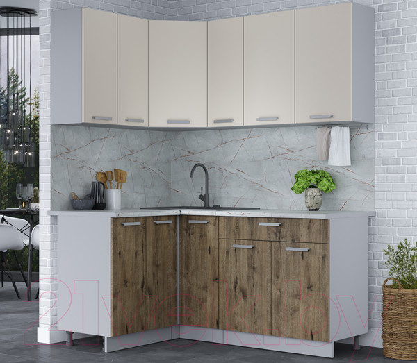 Изображение товара Кухонный гарнитур Интерлиния Мила Лайт 1.2x1.7 (персидский жемчуг/дуб веллингтон/серый каспий)