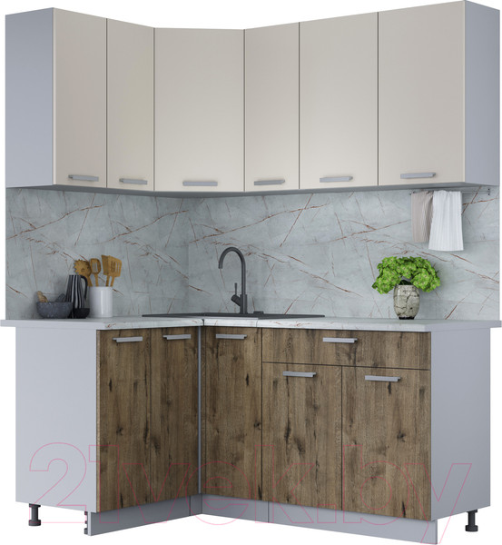 Изображение товара Кухонный гарнитур Интерлиния Мила Лайт 1.2x1.7 (персидский жемчуг/дуб веллингтон/серый каспий)