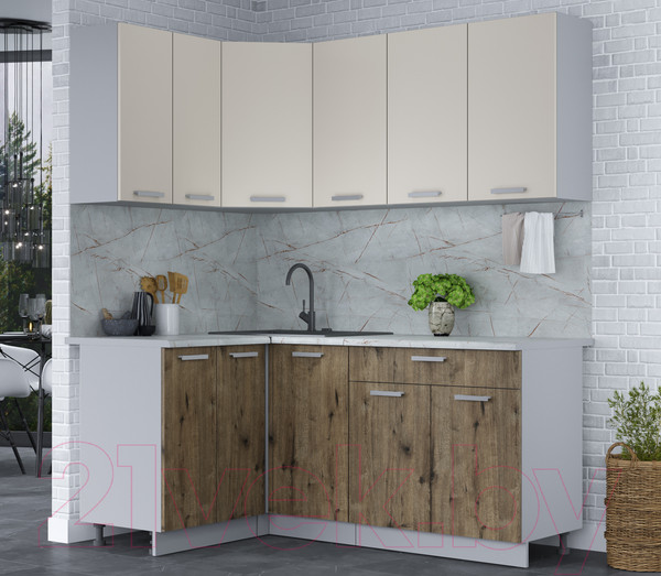 Изображение товара Кухонный гарнитур Интерлиния Мила Лайт 1.2x1.8 (персидский жемчуг/дуб веллингтон/серый каспий)