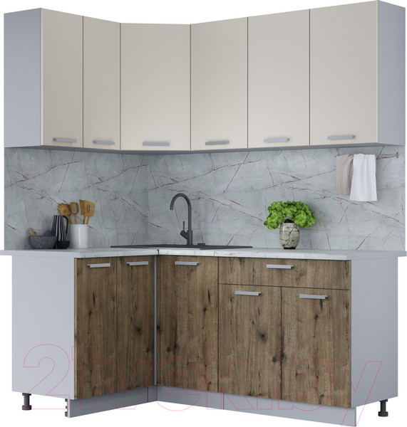 Изображение товара Кухонный гарнитур Интерлиния Мила Лайт 1.2x1.8 (персидский жемчуг/дуб веллингтон/серый каспий)