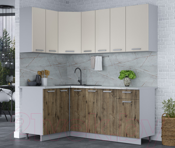 Изображение товара Кухонный гарнитур Интерлиния Мила Лайт 1.2x1.9 (персидский жемчуг/дуб веллингтон/серый каспий)