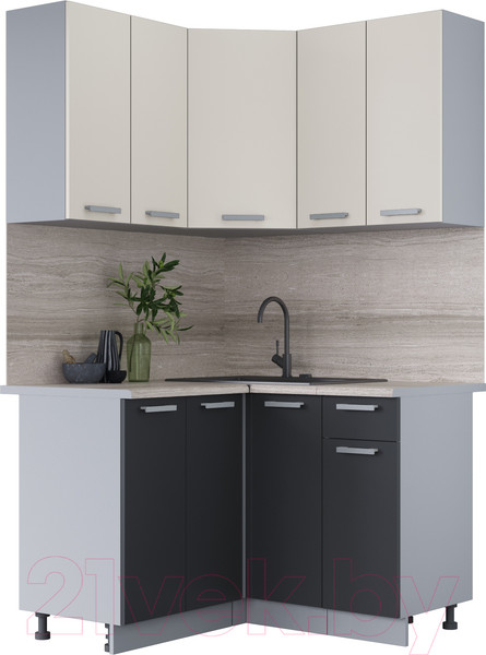 Изображение товара Кухонный гарнитур Интерлиния Мила Лайт 1.2x1.2 (персидский жемчуг/антрацит/травертин серый)