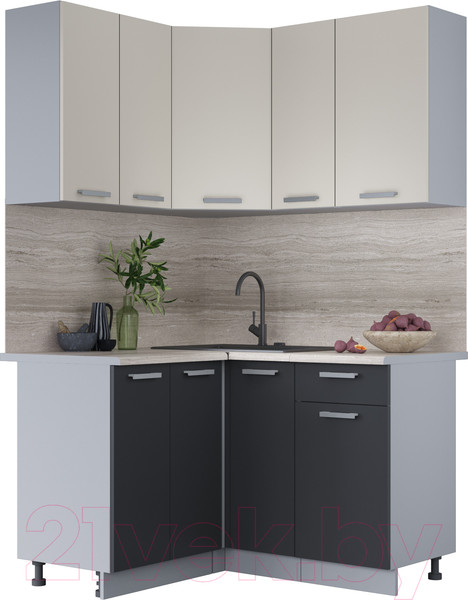 Изображение товара Кухонный гарнитур Интерлиния Мила Лайт 1.2x1.3 (персидский жемчуг/антрацит/травертин серый)